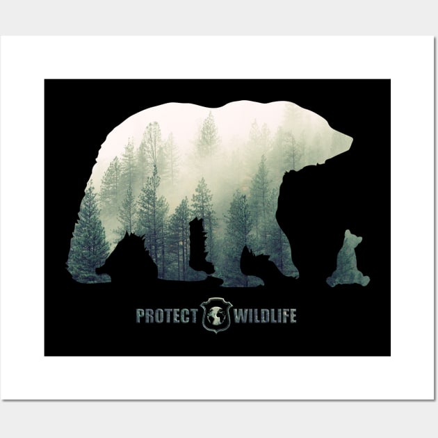 Protect Wildlife - Nature - Bear with Cub Silhouette Wall Art by JTYDesigns